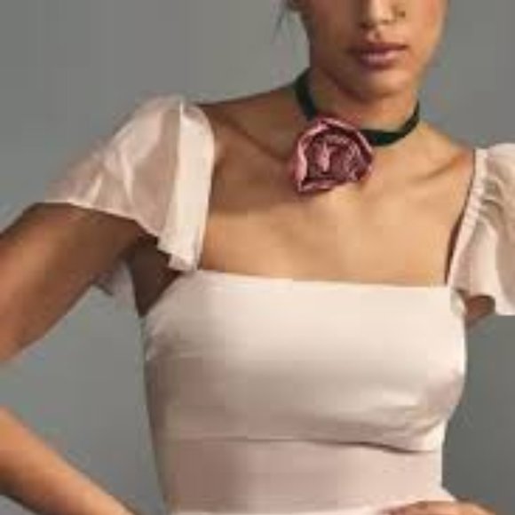 Brand New By Anthropologie Flutter-Sleeve Satin Sheath Dress - Picture 3 of 10